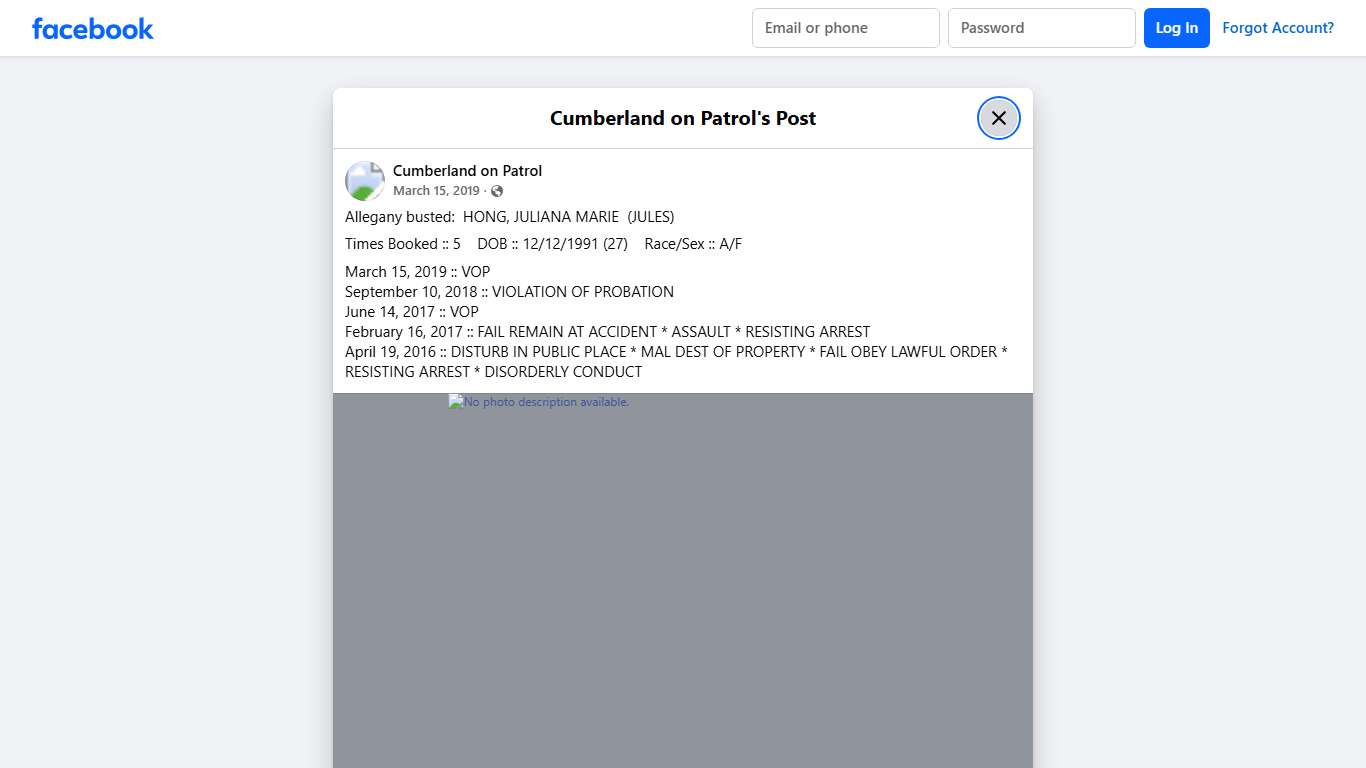 Allegany busted: HONG, JULIANA... - Cumberland on Patrol Facebook